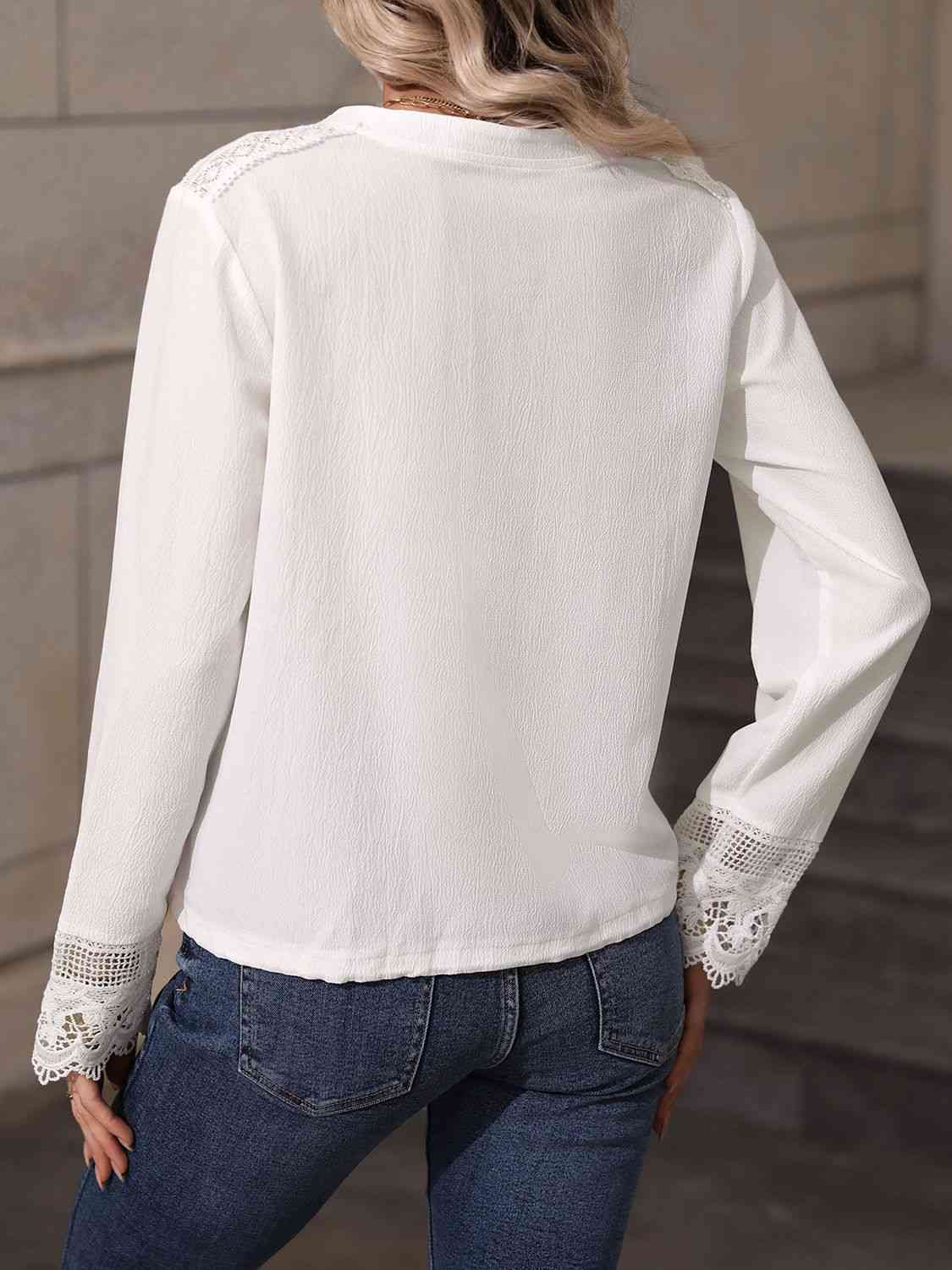 Victoria V-Neck Long Sleeve Lace Trim Blouse