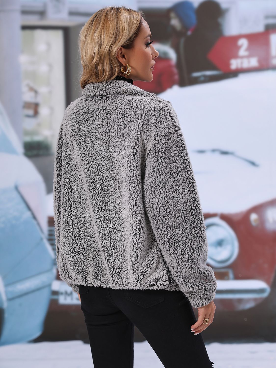 Fuzzy Feeling Zip-Up Collared Jacket