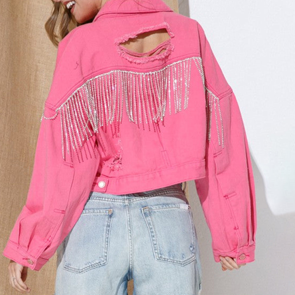 Howdy Y'All Distressed Fringe Denim Jacket