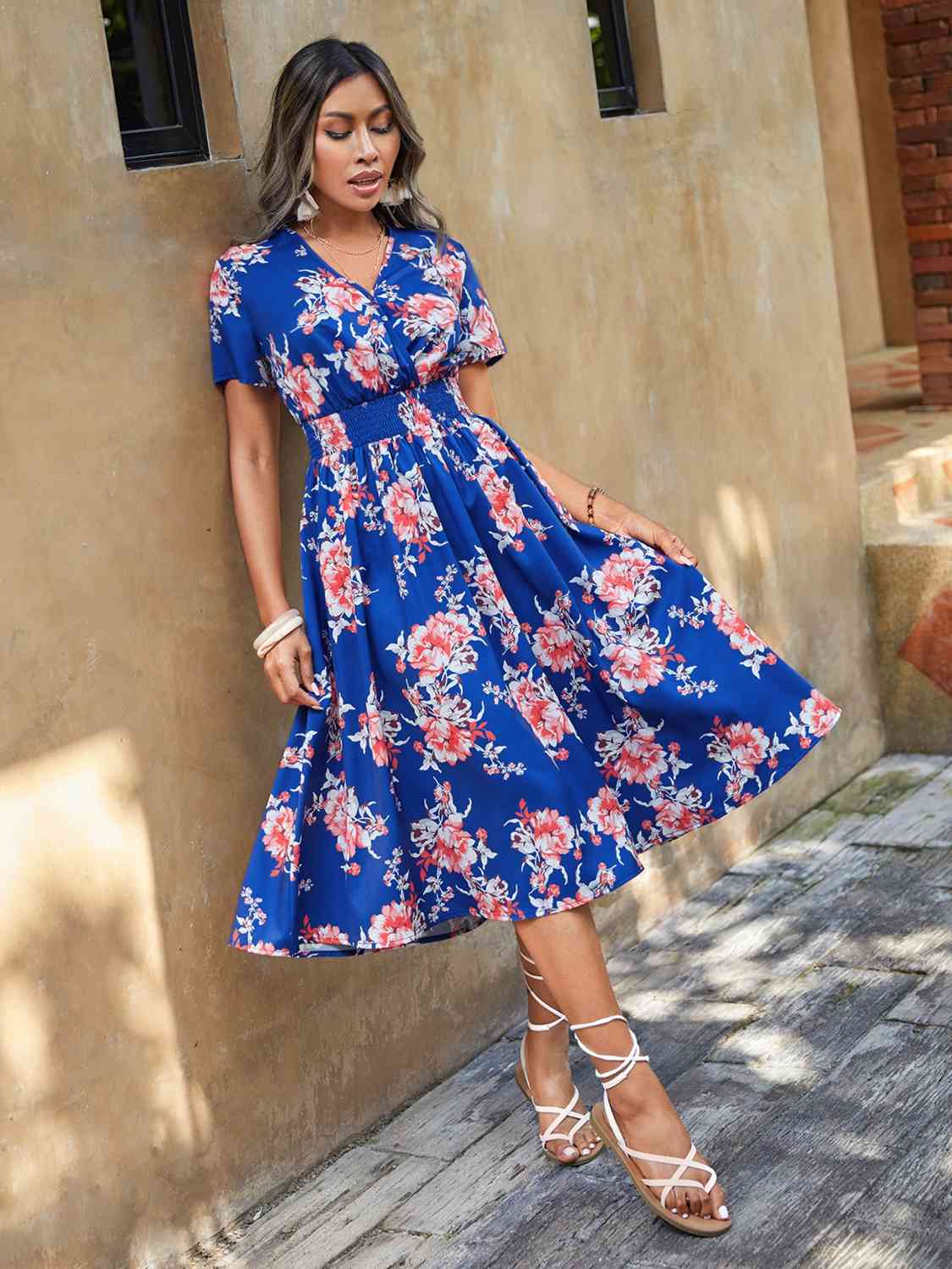 Gracie Elastic Waist Floral Midi Dress