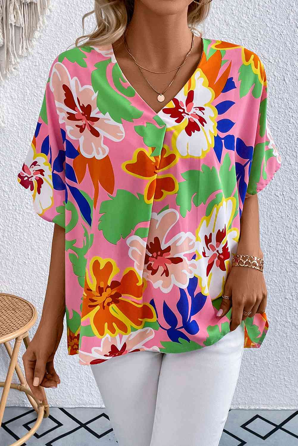 Haven Floral V-Neck Raglan Sleeve Blouse