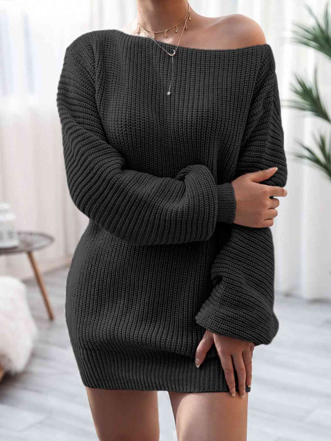Charlotte Rib-Knit Mini Sweater Dress