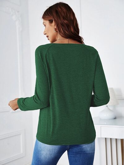 Lucky Lace Detail V-Neck Long Sleeve Top