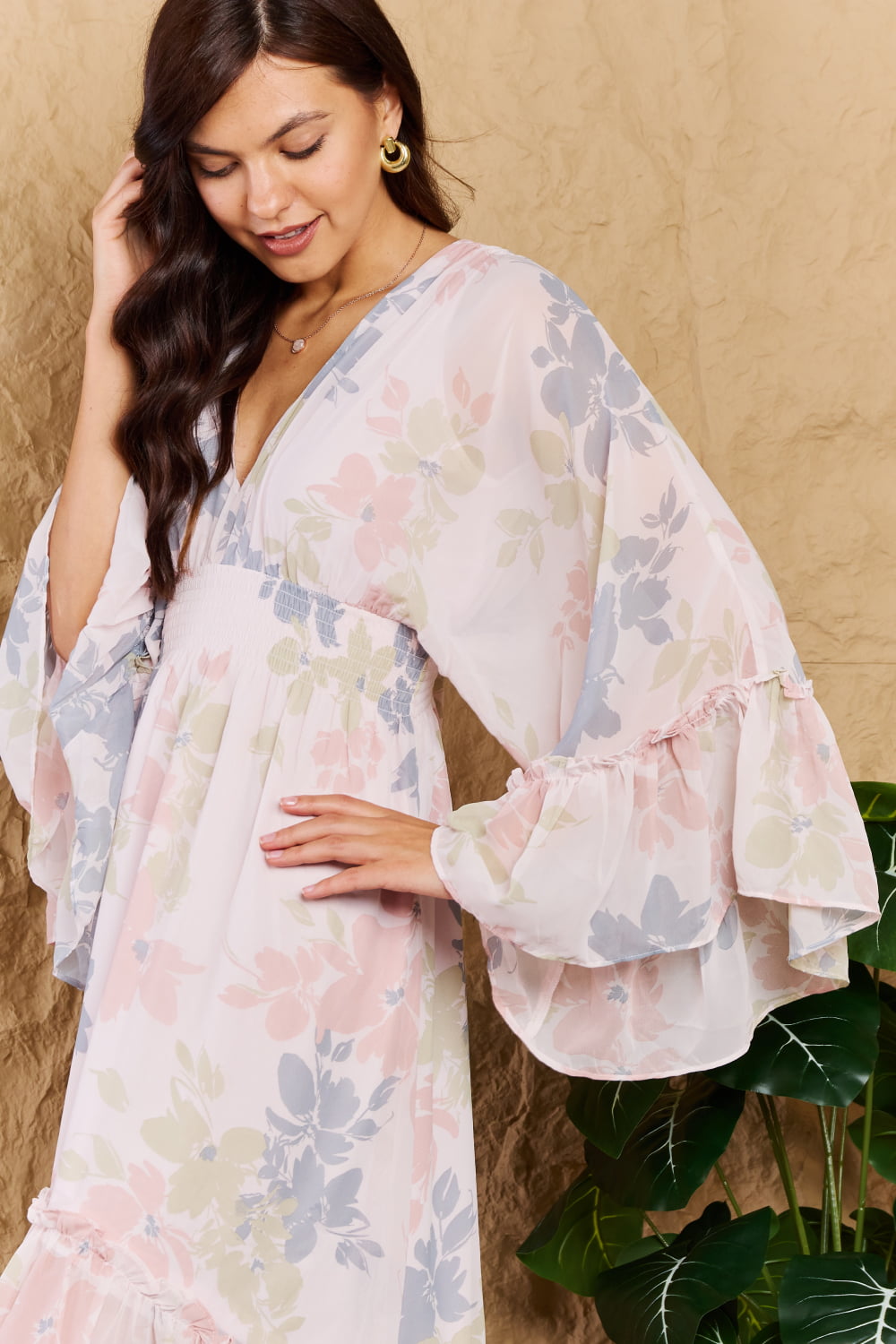 The Right Time Floral Bell Sleeve Midi Dress