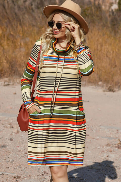 Leighton Striped Turtleneck Long Sleeve Dress
