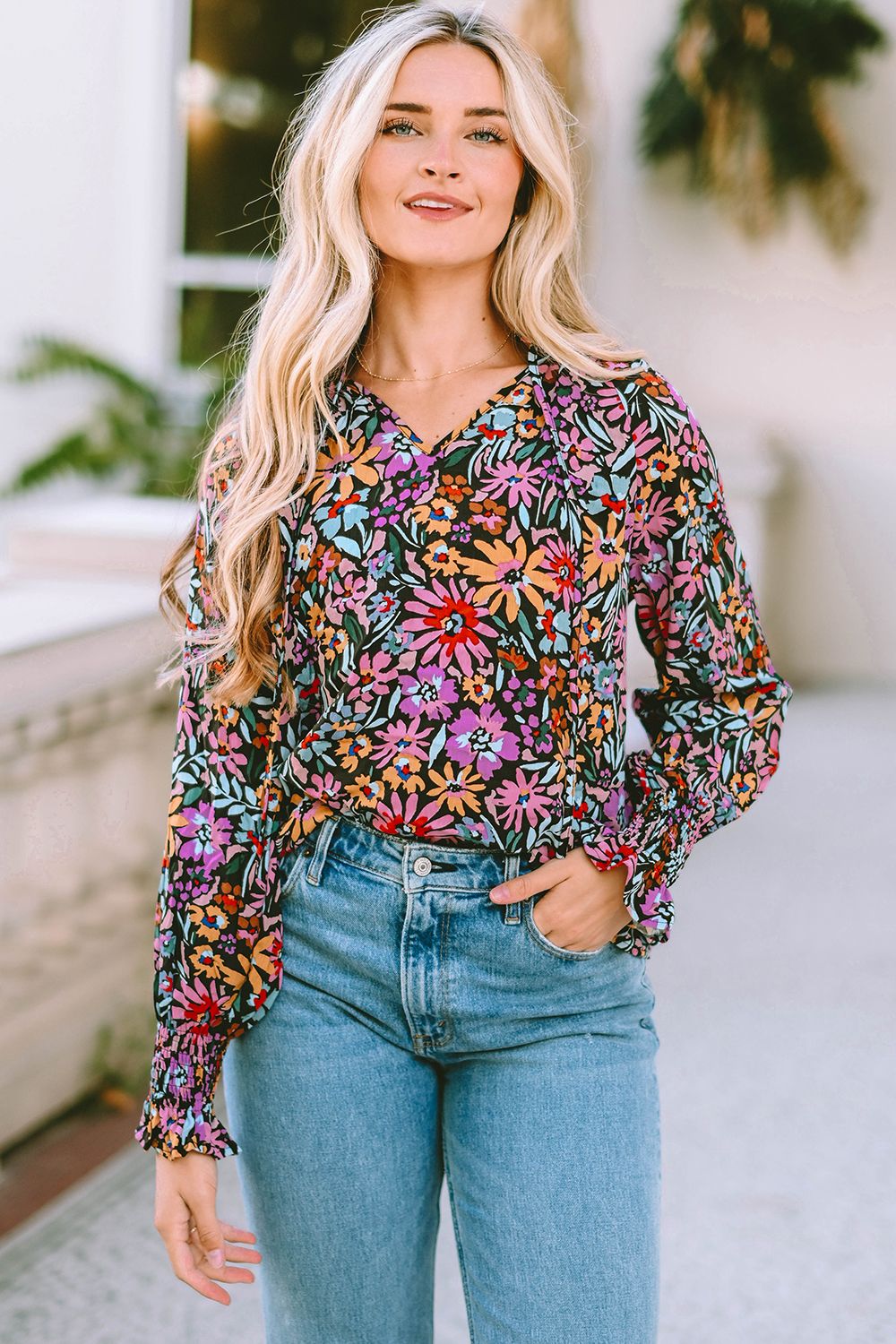 Blossom Floral Flounce Sleeve Blouse