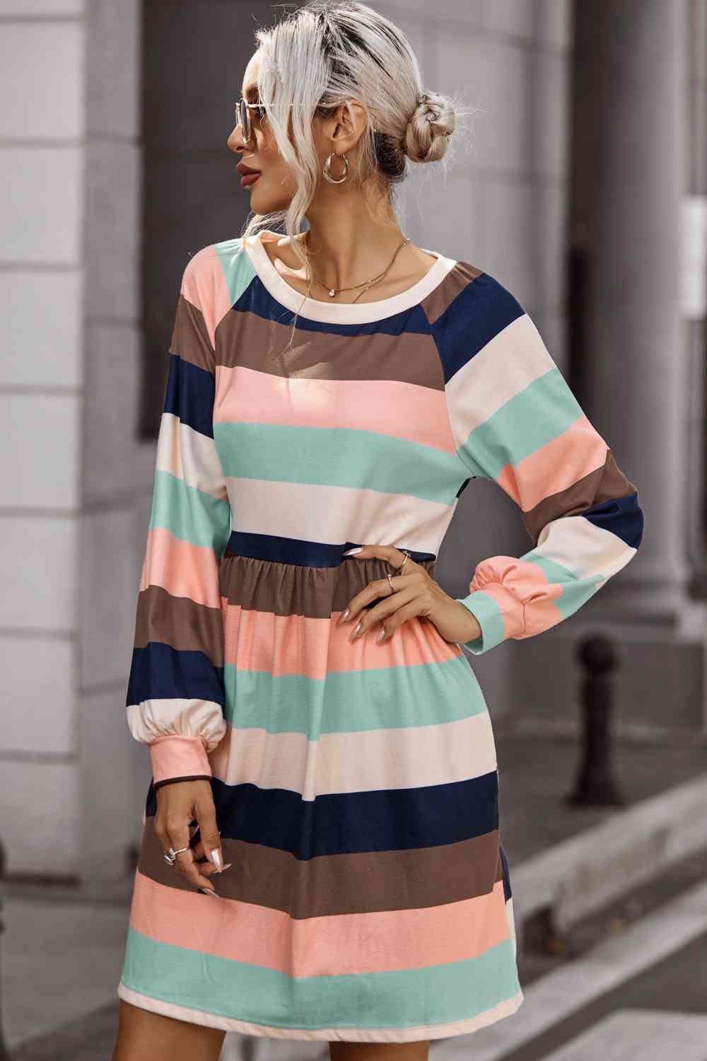 Elowyn Striped Round Neck Dress
