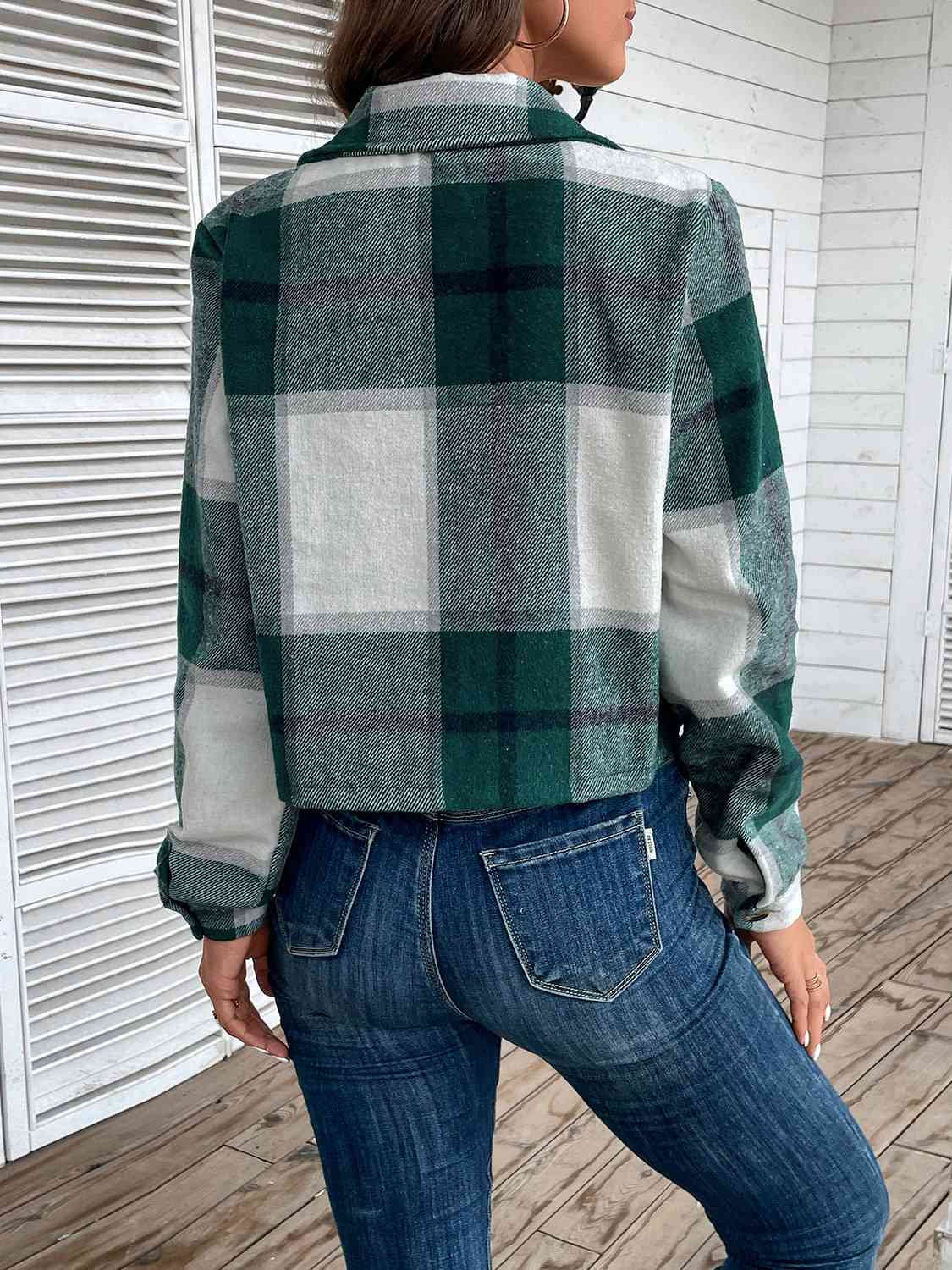 Riley Plaid Button Up Long Sleeve Jacket