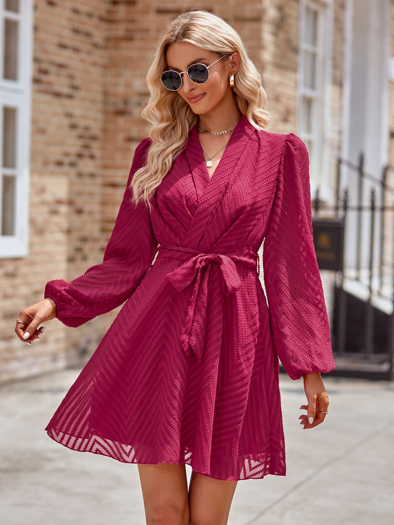 Haley Belted Long Sleeve Mini Dress