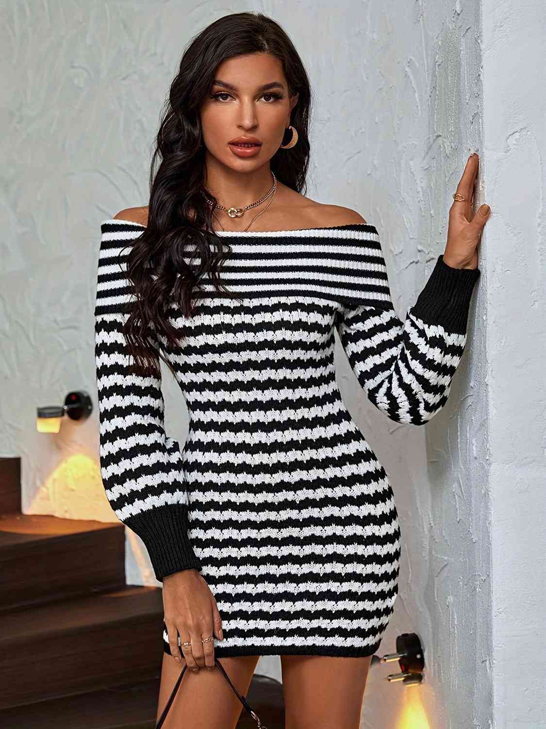 Harlowe Striped Off-Shoulder Sweater Dress