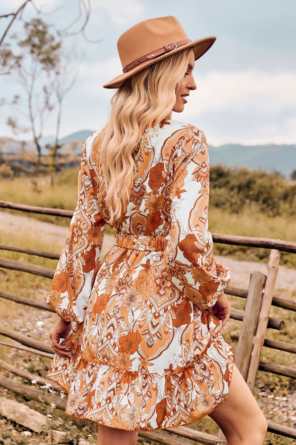 Harvest Day Long Sleeve Mini Dress