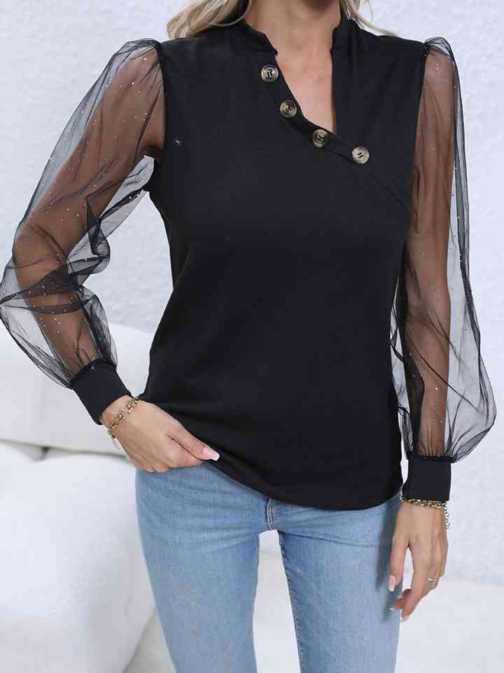 Alivia Decorative Button Puff Sleeve Blouse