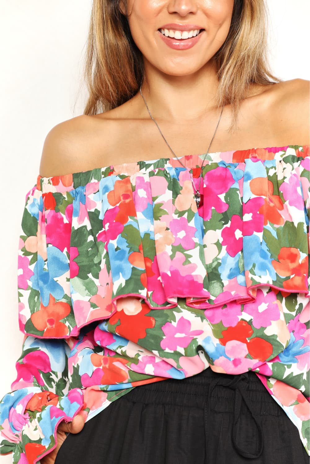 Happiness Blooms Floral Off-Shoulder Blouse
