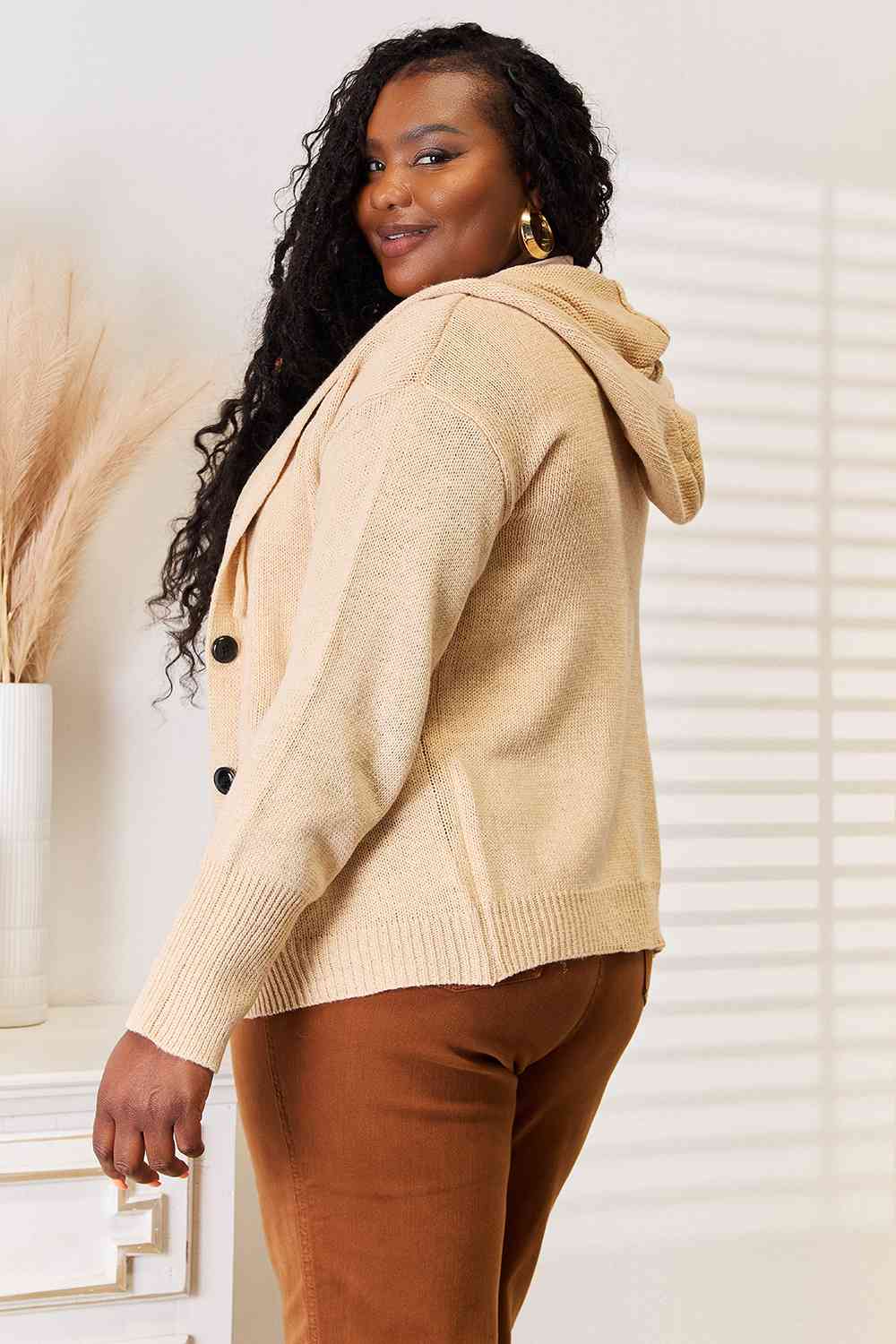 Gloria Button-Down Long Sleeve Hooded Cardigan