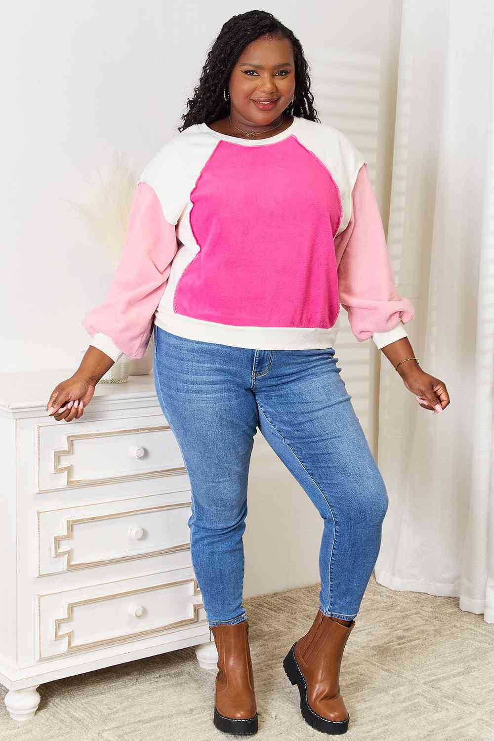 Aleena Color Block Dropped Shoulder Sweatshirt