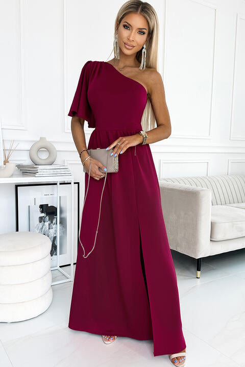 Pinot One Shoulder Flutter Sleeve Dress