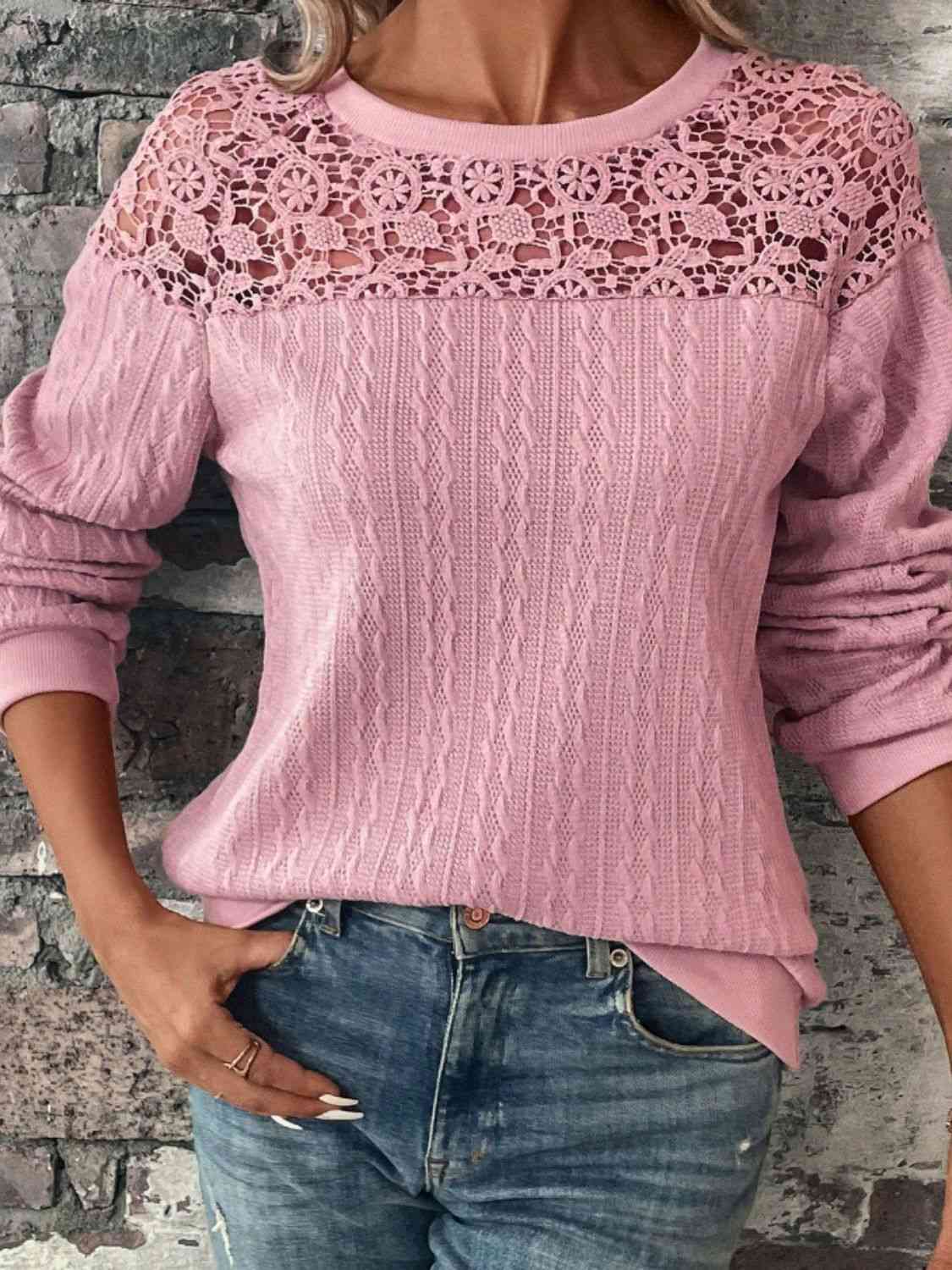 Lillian Lace Detail Round Neck Top