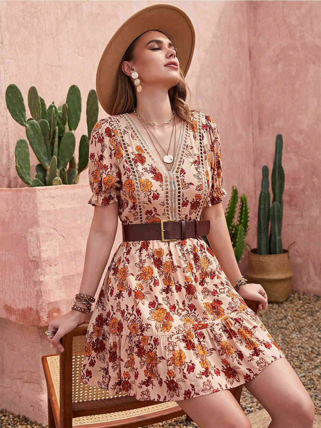 Kaiya Floral Flounce Sleeve Ruffle Hem Dress