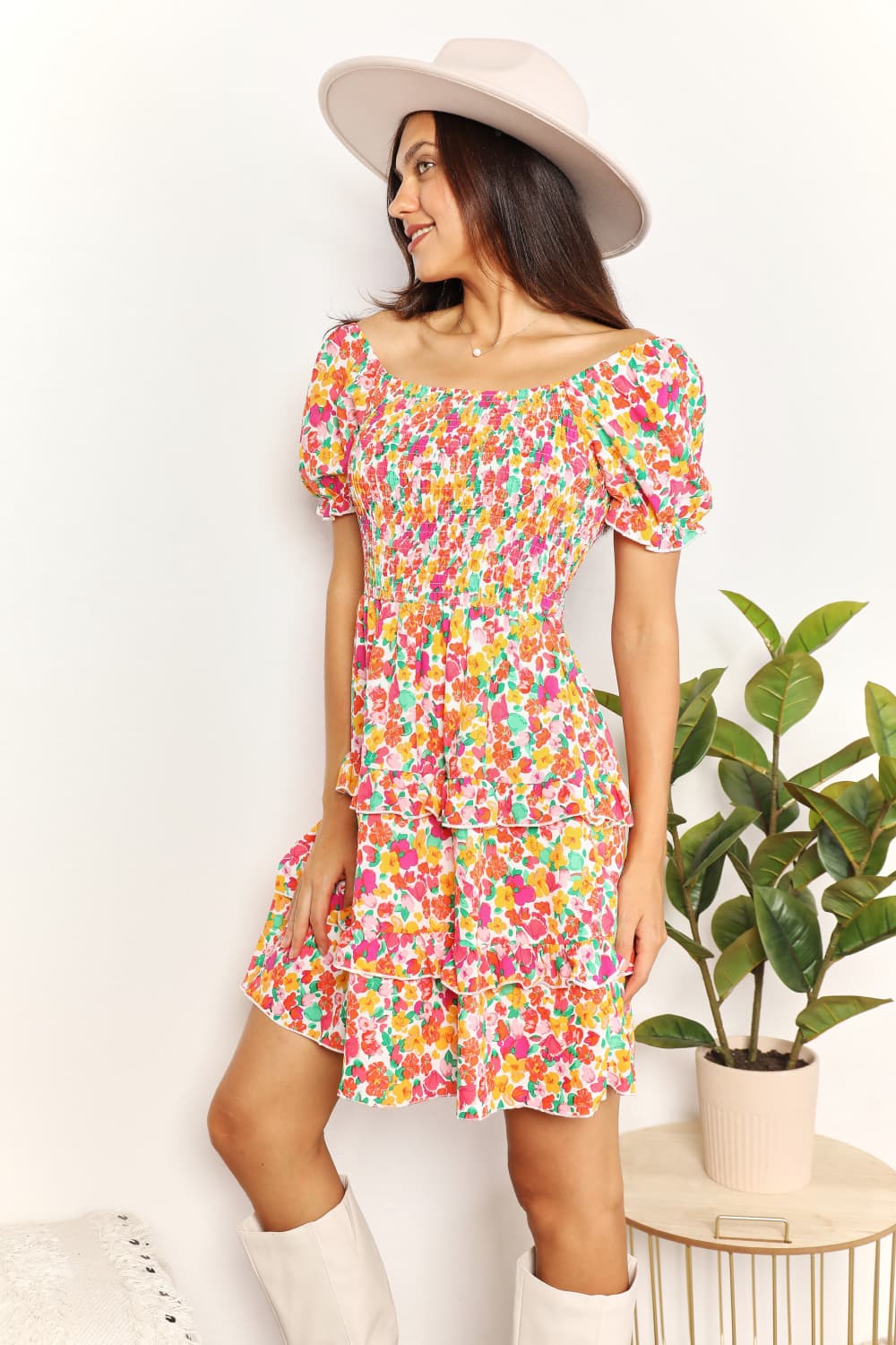 Selene Smocked Floral Mini Dress