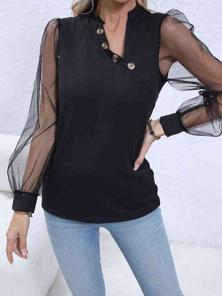 Alivia Decorative Button Puff Sleeve Blouse