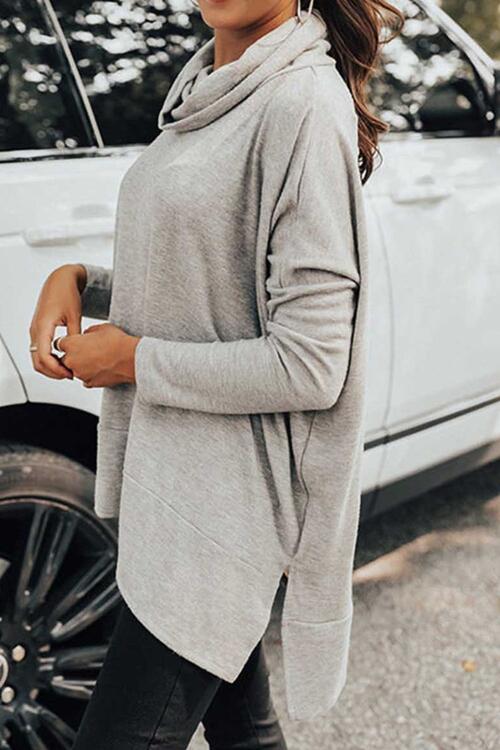 Mila Cowl Neck Long Sleeve Slit Blouse
