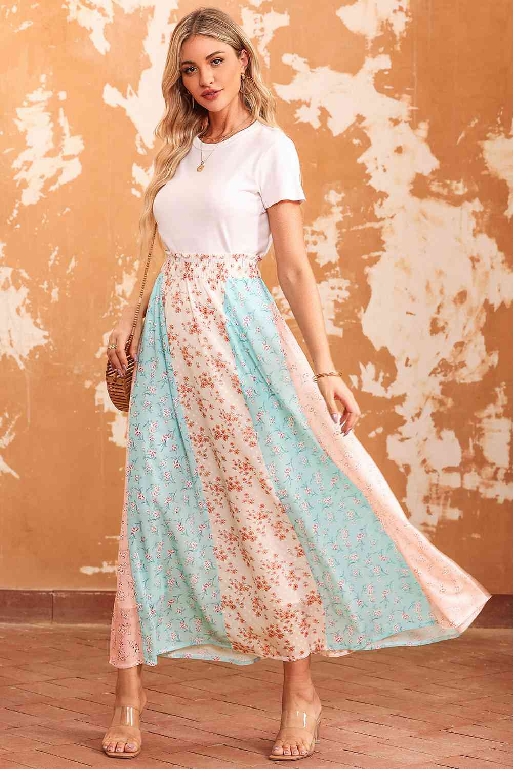Caroline Floral Color Block Maxi Skirt