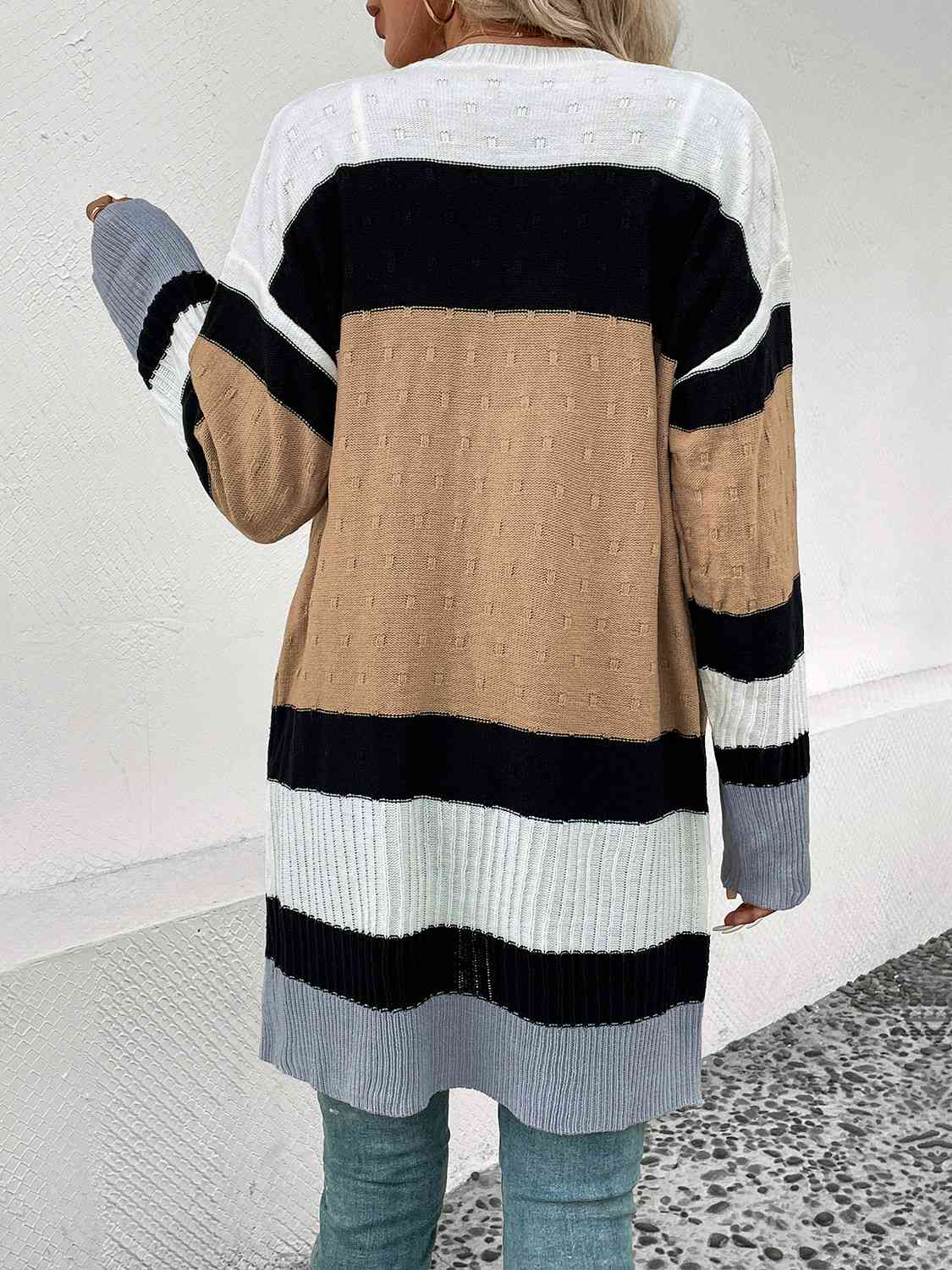 Staying In Color Block Open Front Cardigan