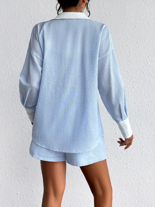 Lola Texture Button Up Shirt and Shorts Set