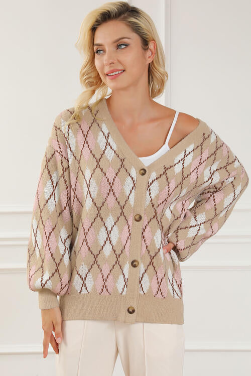 Melanie Button Up Geometric Cardigan