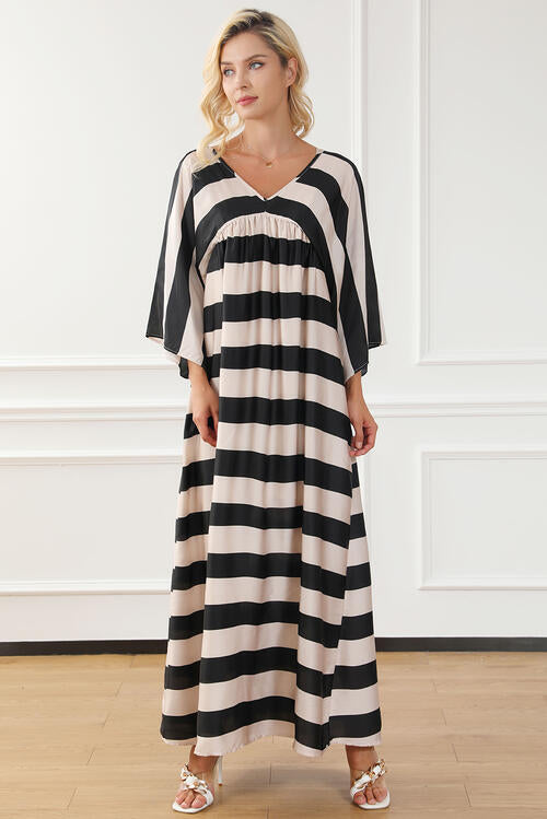 Brooke Striped V-Neck Ruched Dress