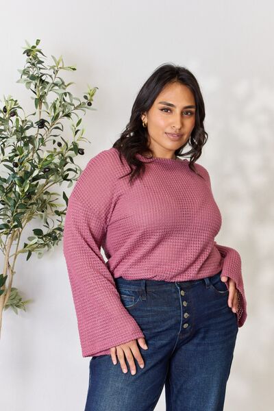 Mila Waffle-Knit Long Sleeve Blouse
