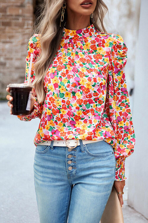 August Floral Smocked Lantern Sleeve Blouse