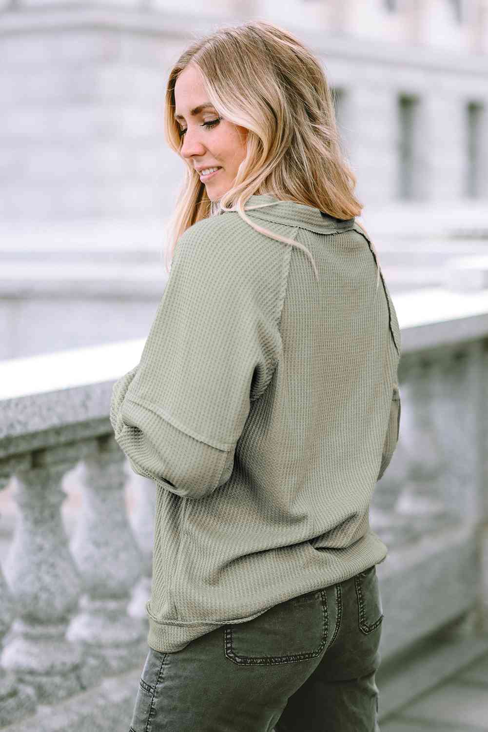 Isabelle Button Down Waffle Knit Shirt