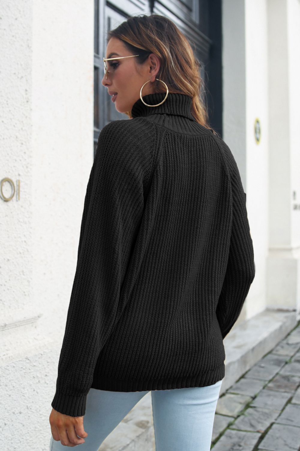Cozy Lifestyle Turtleneck Rib-Knit Sweater