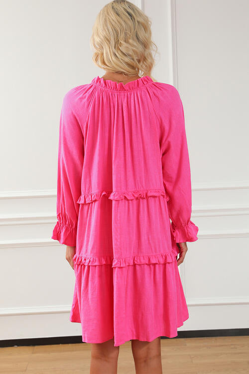 Ellianna Tie Neck Flounce Sleeve Tiered Dress