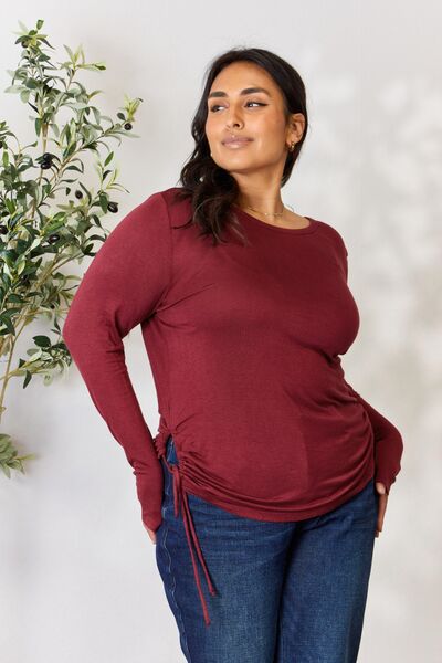 Bordeaux Drawstring Long Sleeve Top