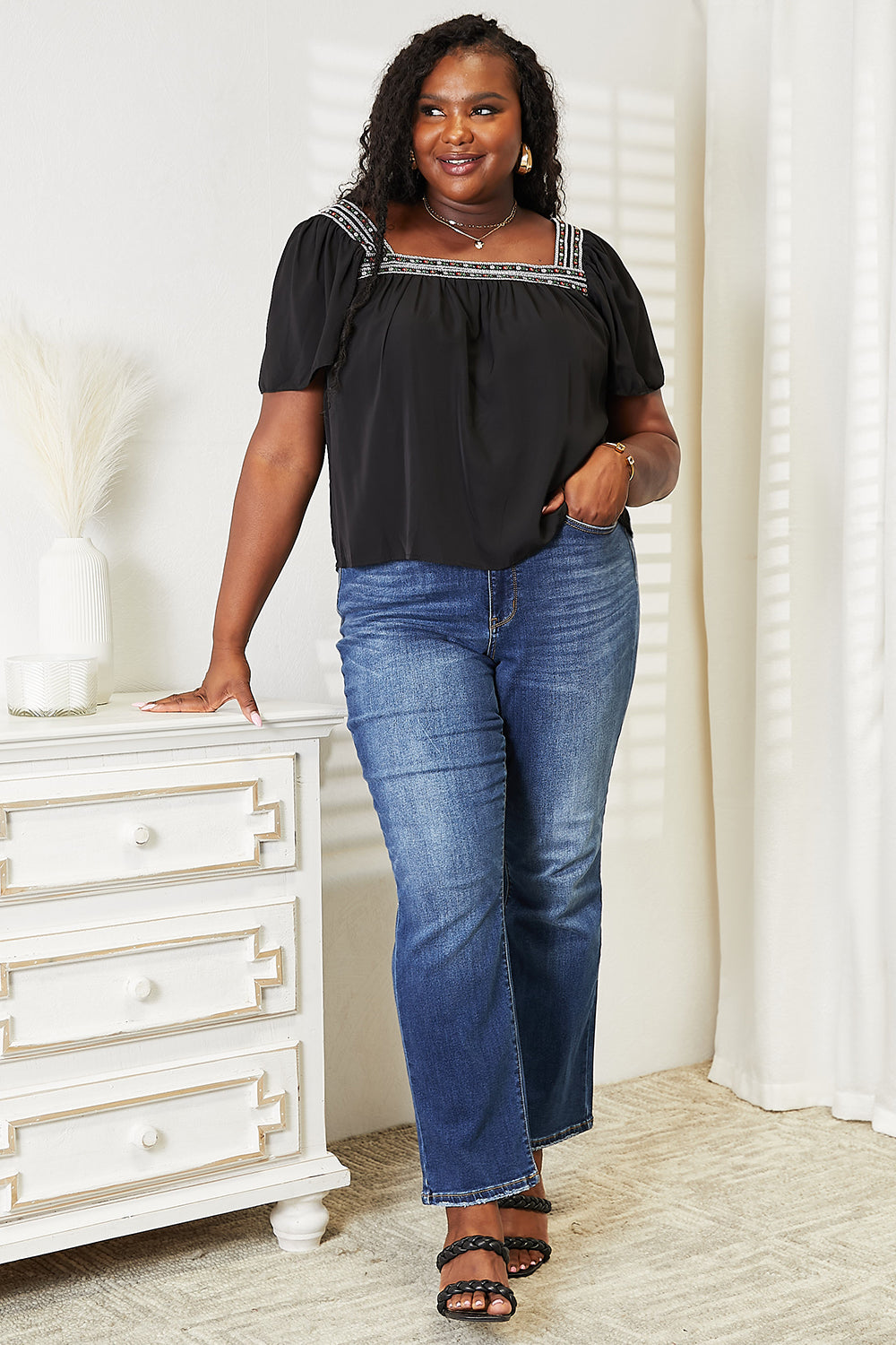 Eloise Contrast Square Neck Blouse