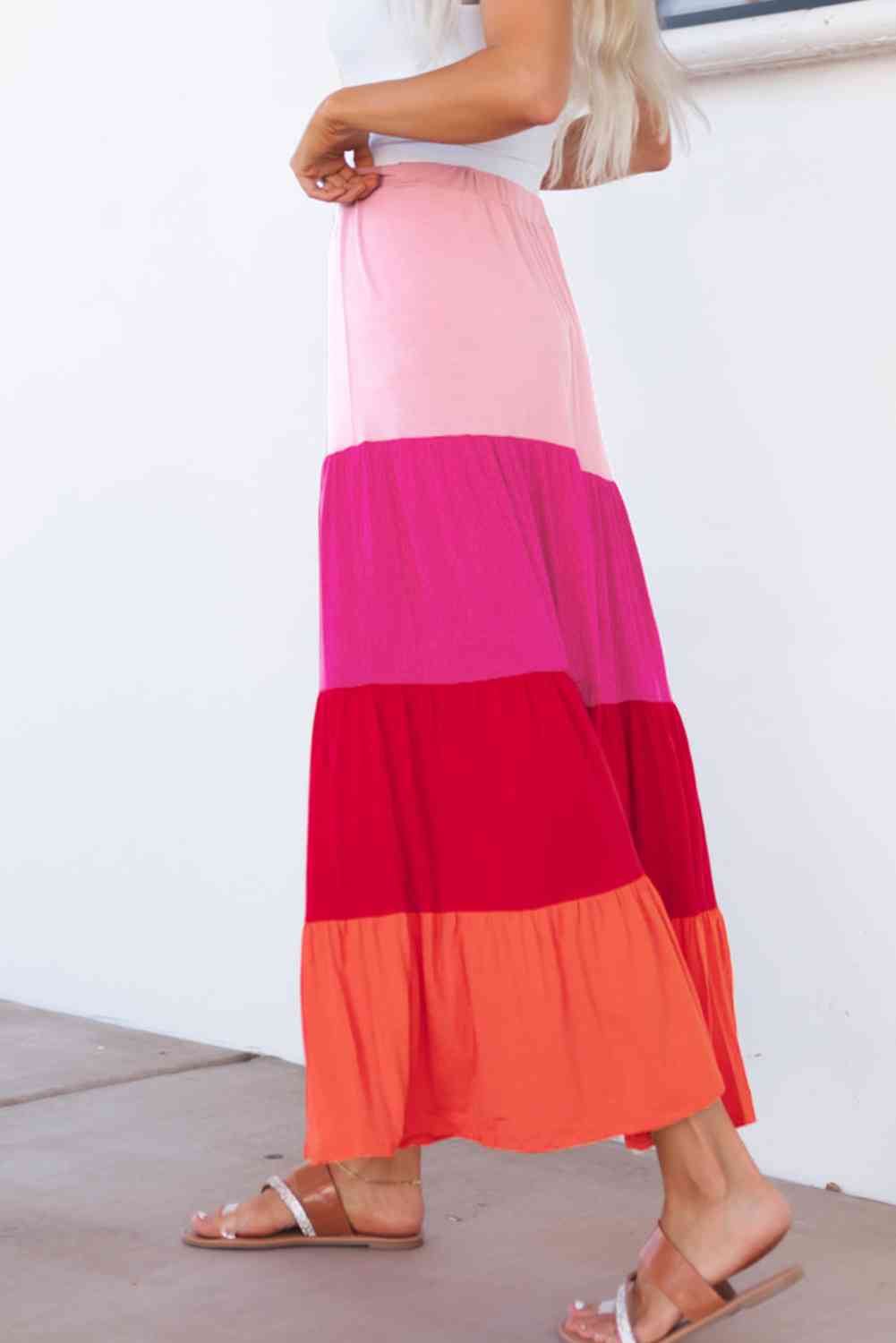 Aurelia Color Block Tiered Maxi Skirt