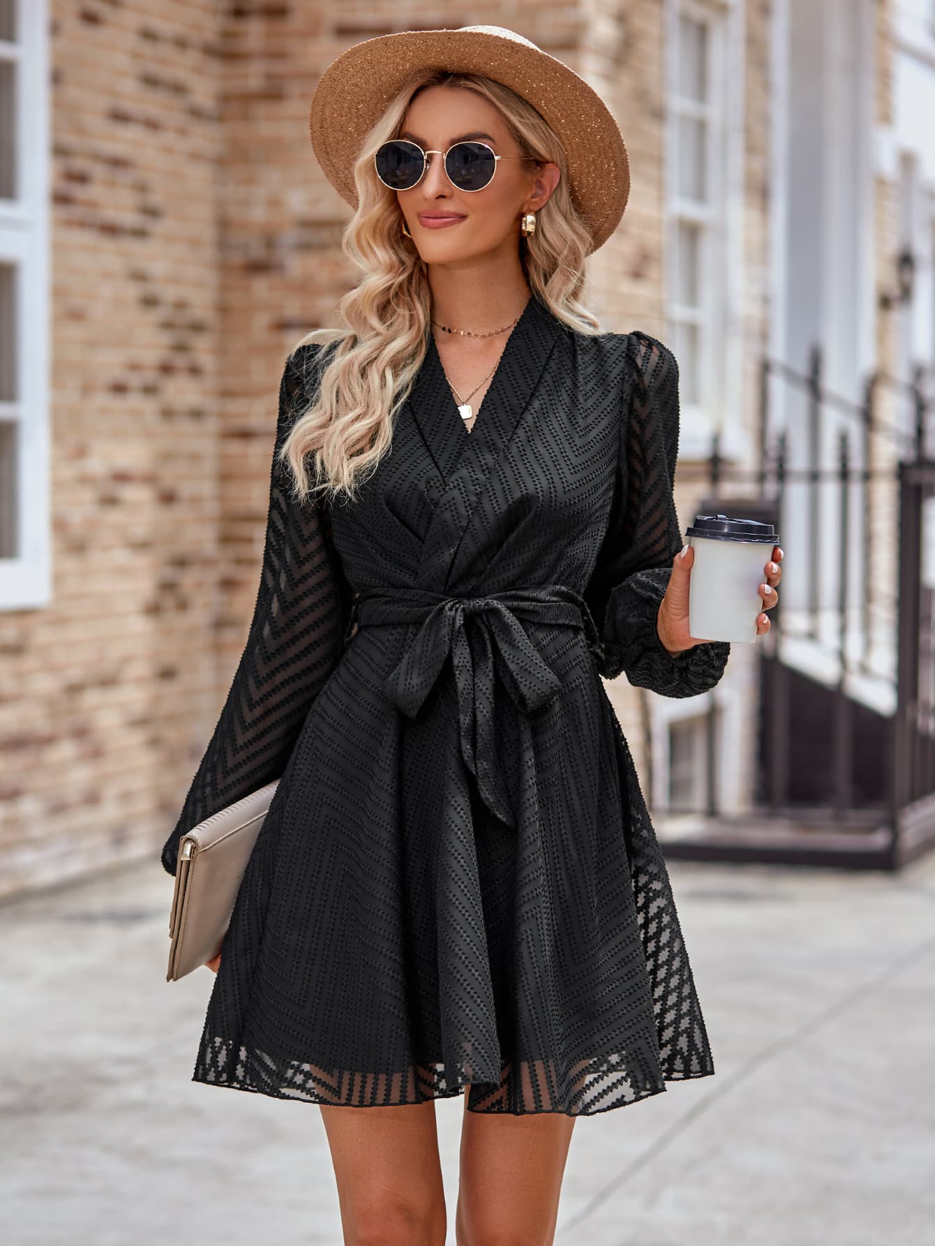 Haley Belted Long Sleeve Mini Dress
