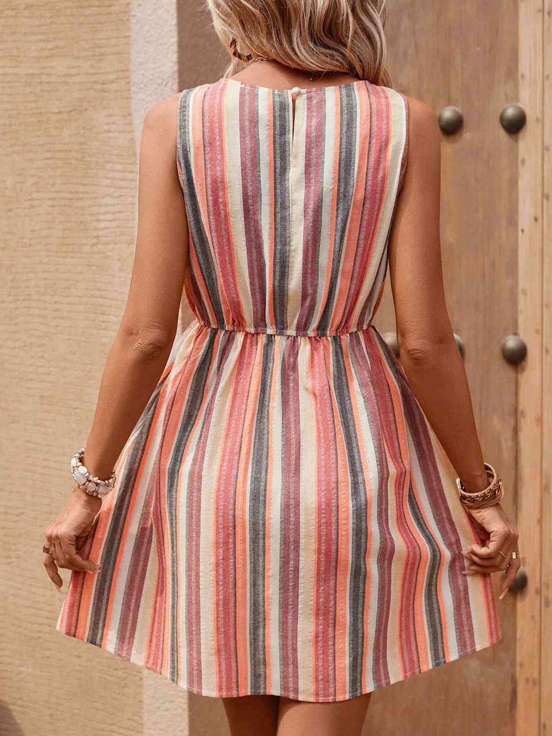 Karina Striped Drawstring Sleeveless Dress