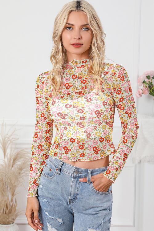 Robin Floral Mock Neck Long Sleeve Blouse