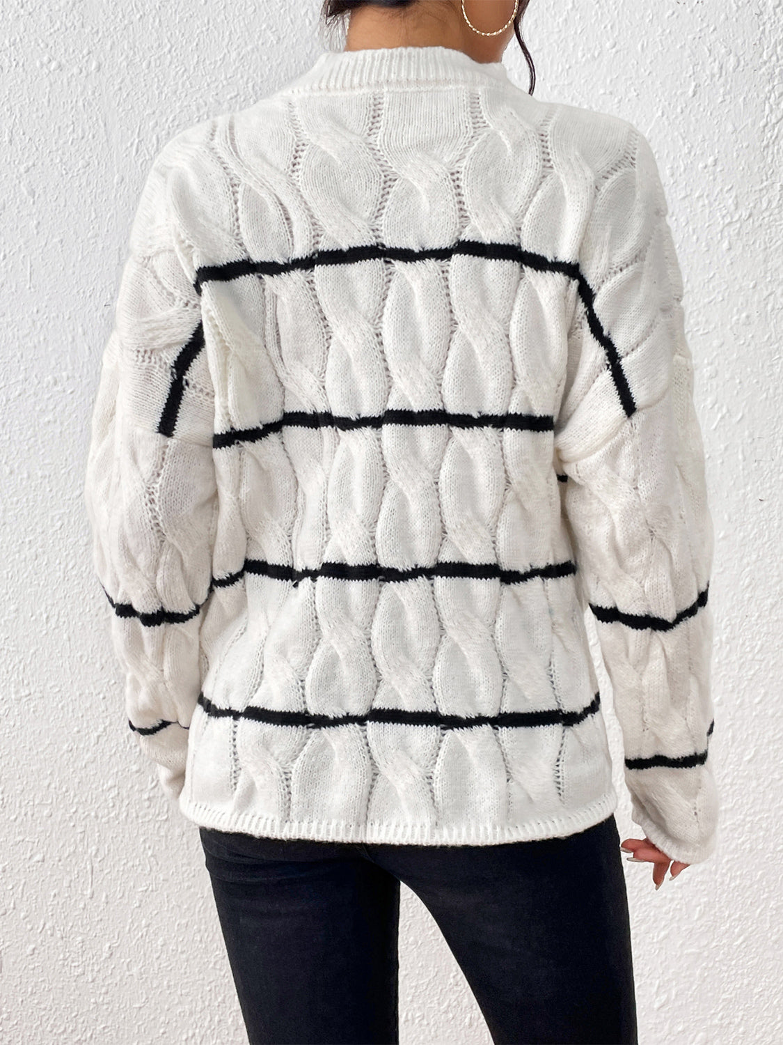 Esmeralda Striped Cable-Knit Sweater