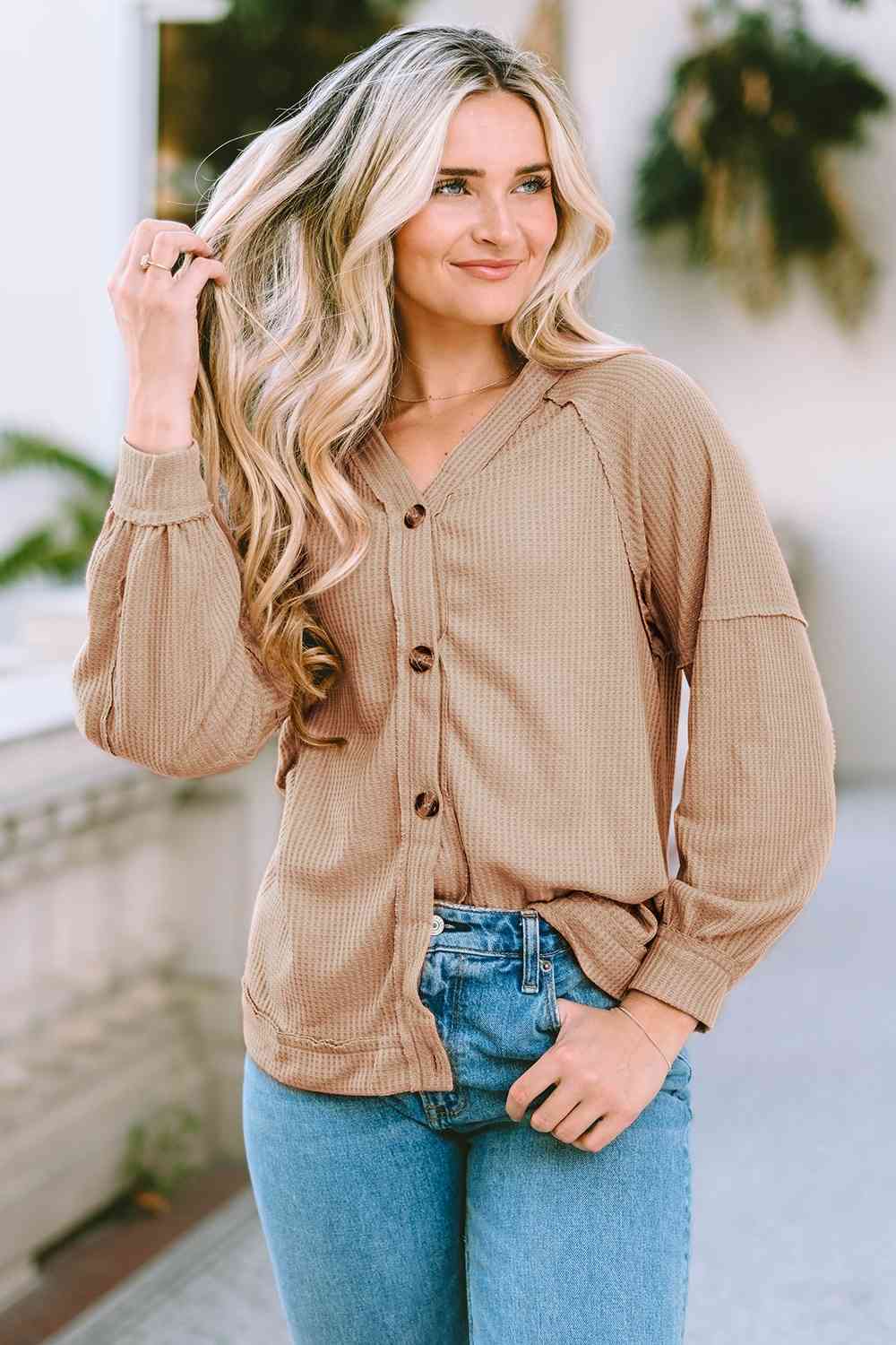 Isabelle Button Down Waffle Knit Shirt
