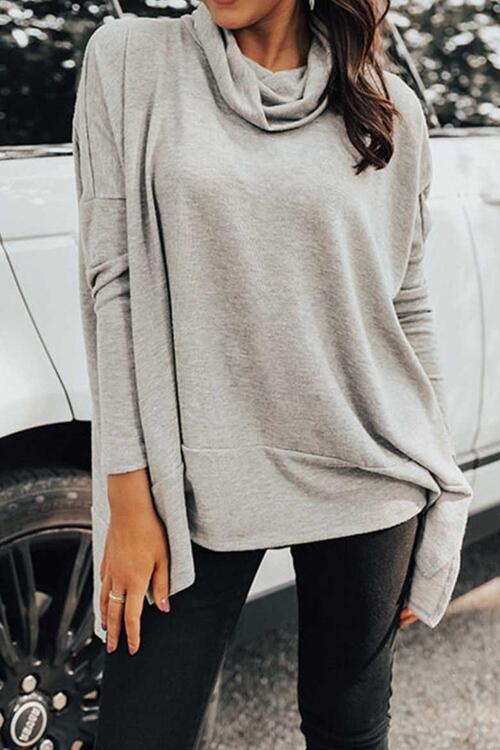 Mila Cowl Neck Long Sleeve Slit Blouse