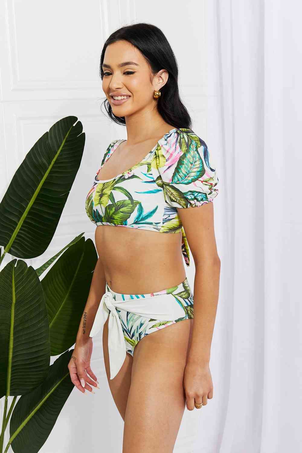 Tropical Vacation Puff Sleeve Floral Bikini