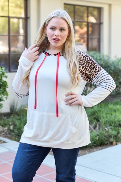 Roam Leopard Contrast Drawstring Hoodie