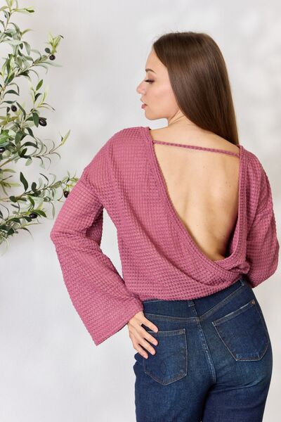 Mila Waffle-Knit Long Sleeve Blouse