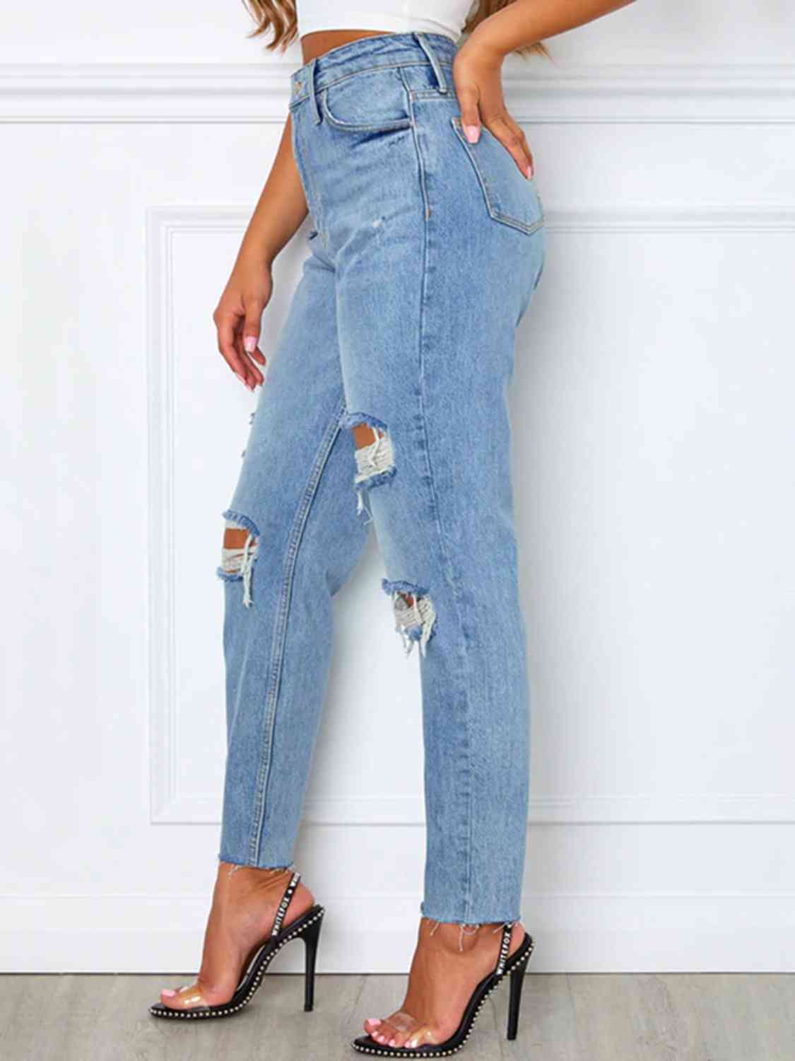Alicia Distressed High Waist Straight Jeans