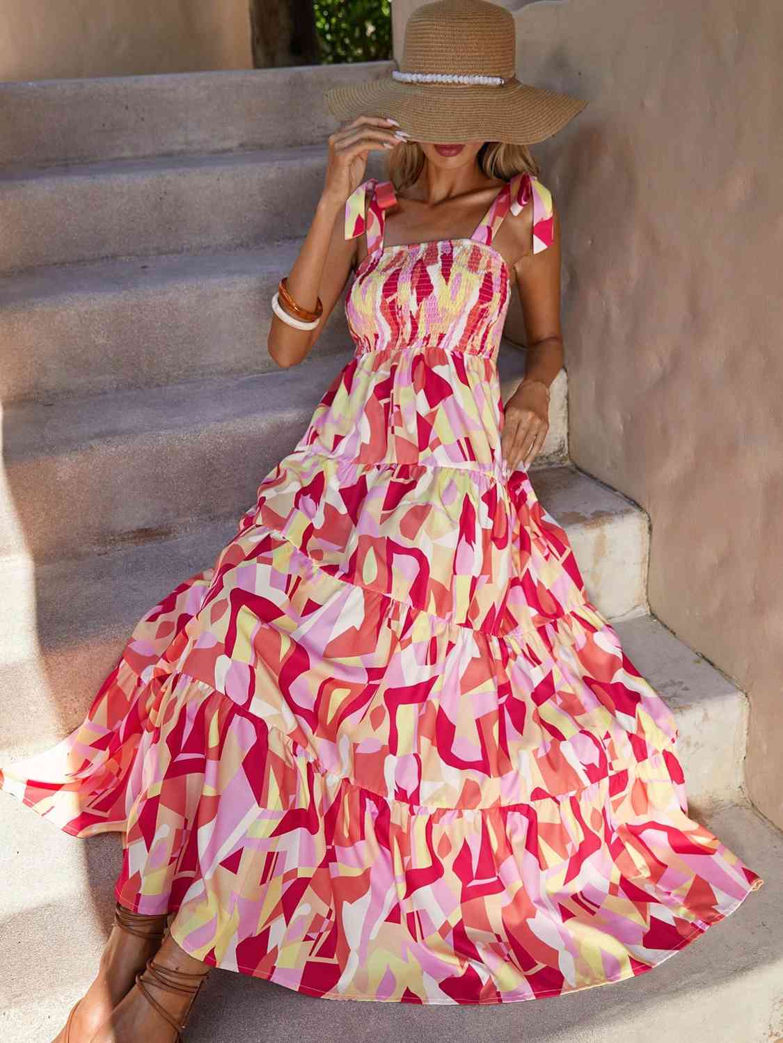 Colette Tie Shoulder Smocked Tiered Dress