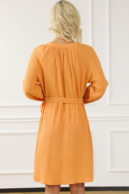 Lucia Tied Button Front Balloon Sleeve Dress